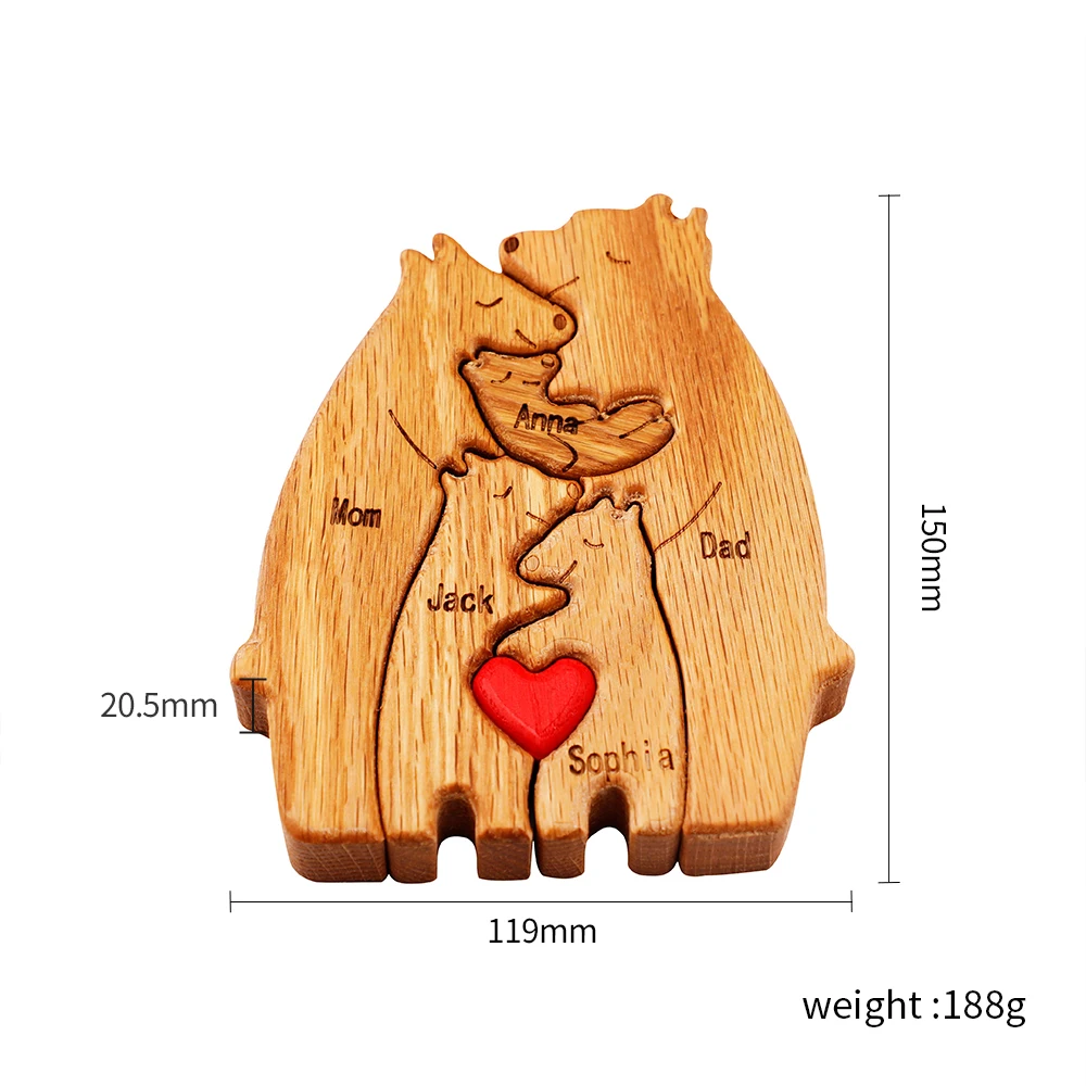 Nomes familiares personalizados Artesanato do urso de madeira, Presente para o Dia das Mães, Decoração do lar