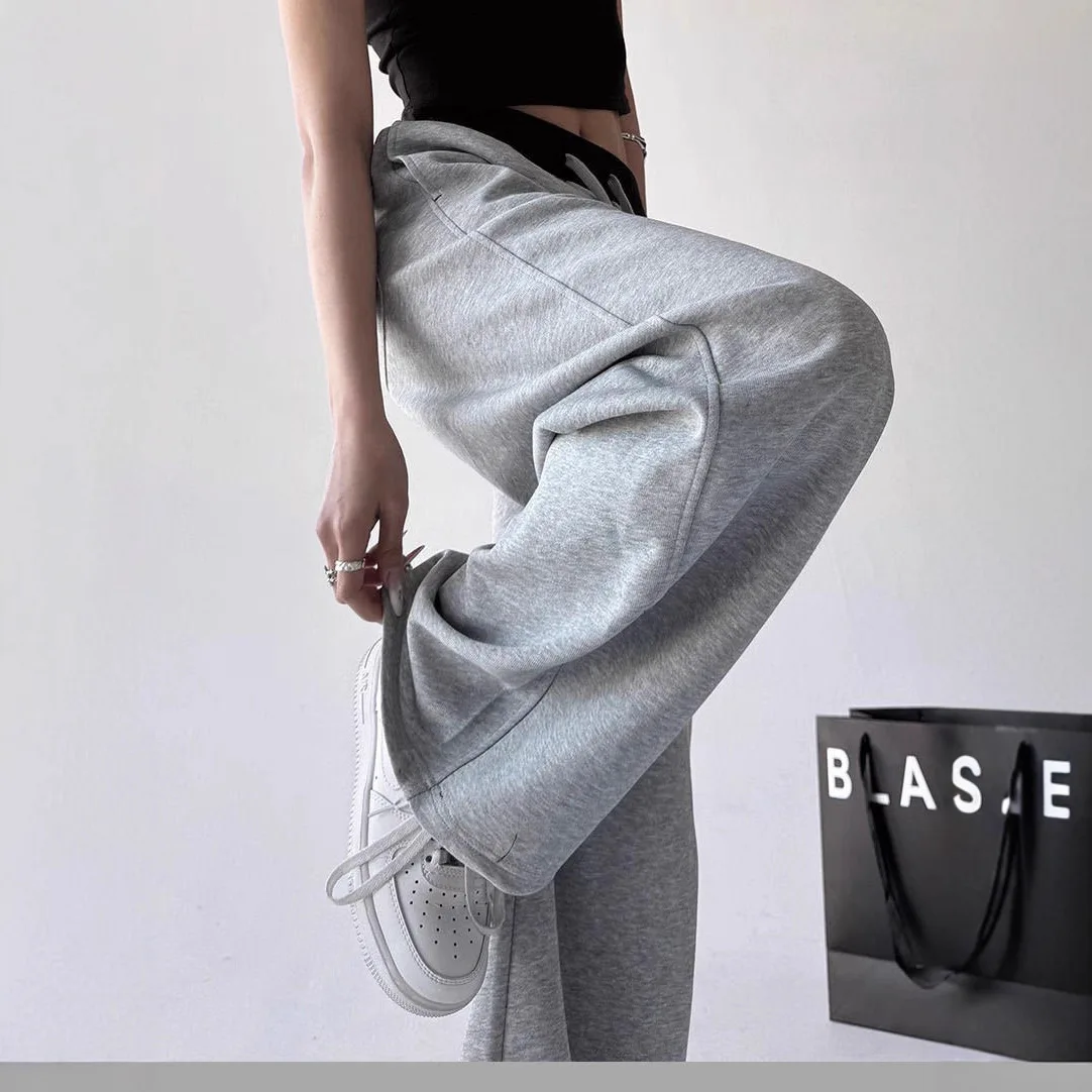 Wide Leg Pants Black Pleated Womens Spring Elastic Fit Youth College Mood City Commute Drawstrings Waistband Breathable Trousers