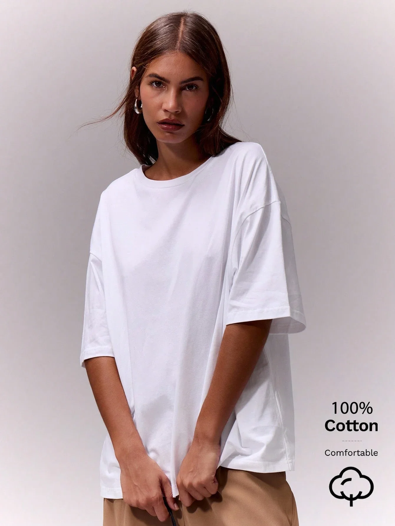 

Футболка оверсайз с круглым вырезом, повседневная хлопковая футболка для женщин