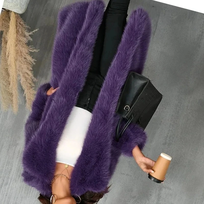 

Luxury High-quality Fluffy Soft Fur Jacket Women Warm Lapel Faux Fur Coat Mid-length Outerwear Design Clothes Trendy Fur Jacket