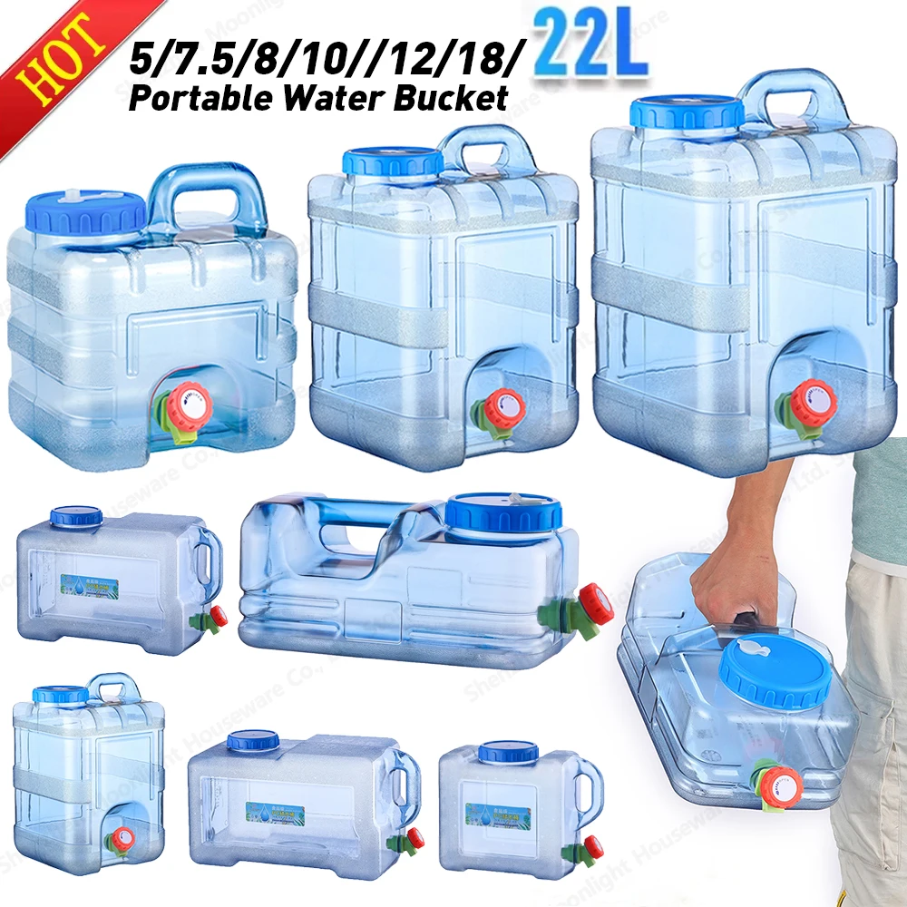 5/8/10/15/18/22L Portable Water Bucket Driving Pure Water Tank Container with Faucet for Outdoor Camping Cooking Picnic Hiking