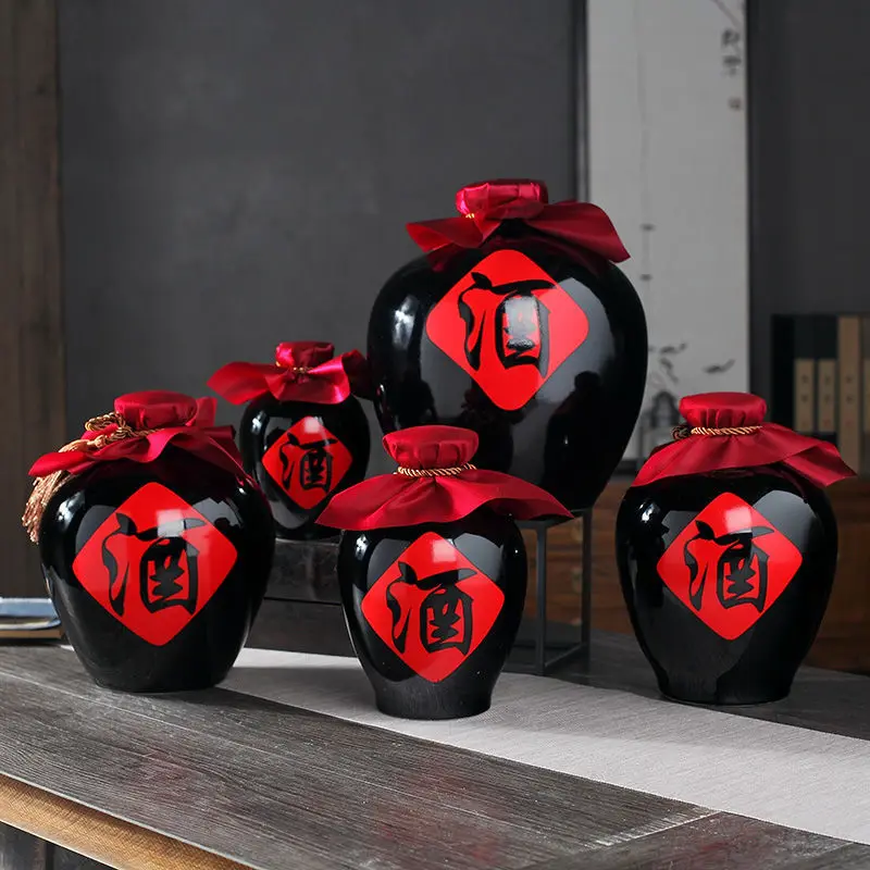 

1 catties 2 catties 3 catties 5 catties 10 catties ceramic wine bottle home seal black empty wine jar wine container factory