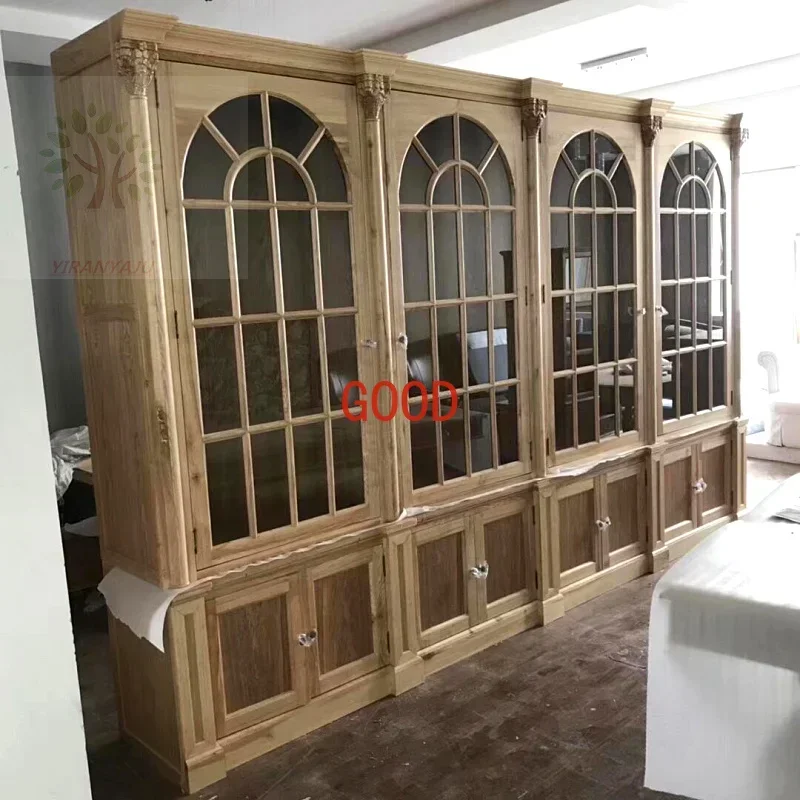 American Oak Office Bookcase Simple Solid Wood Storage Bookshelf Bookcase French Living Room Carved File Cabinet