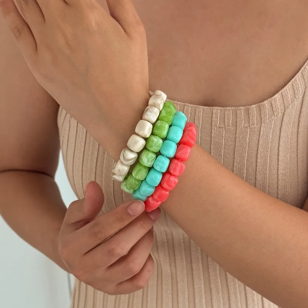 4Pcs New Multicolor Beads Bracelet Set Stackable Marbling Round Bangles Transparent Cuff Bracelet Set Jewelry