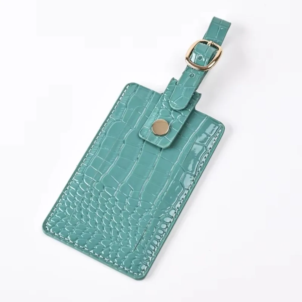 2 Pcs Set Pu Leather Passport Holder Case Crocodile Patterned Solid Color Luggage Tag Accessories Multi-Pocket Name Card Holder