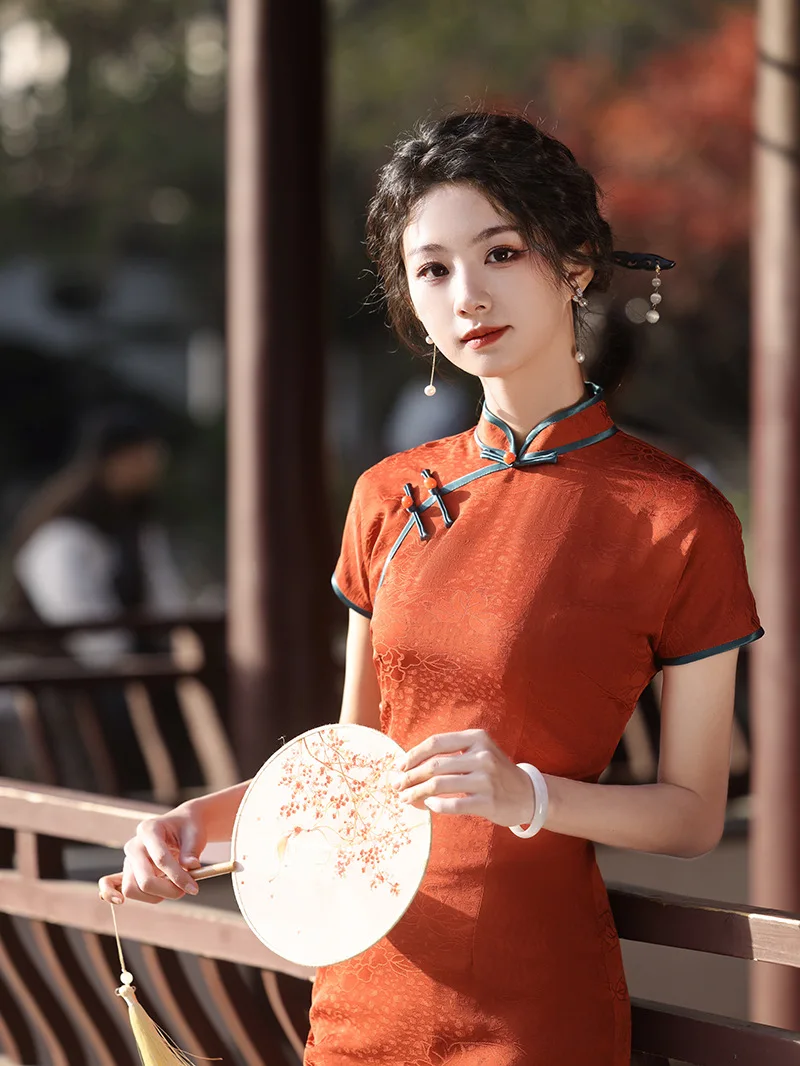 Women's Summer Short Sleeve Cheongsam, Handmade Button, Silm Qipao Dress, Vintage Lady, Traditional, Sexy, Chinese image 2