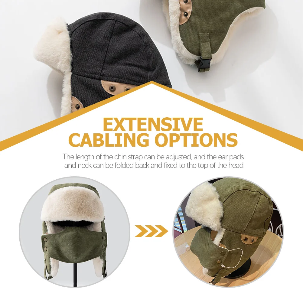 

1pc Windproof Warm Cotton Hat Thick Unisex Winter Outdoor Riding Headgear Ear Protection Button Hat For Hunting Skiing