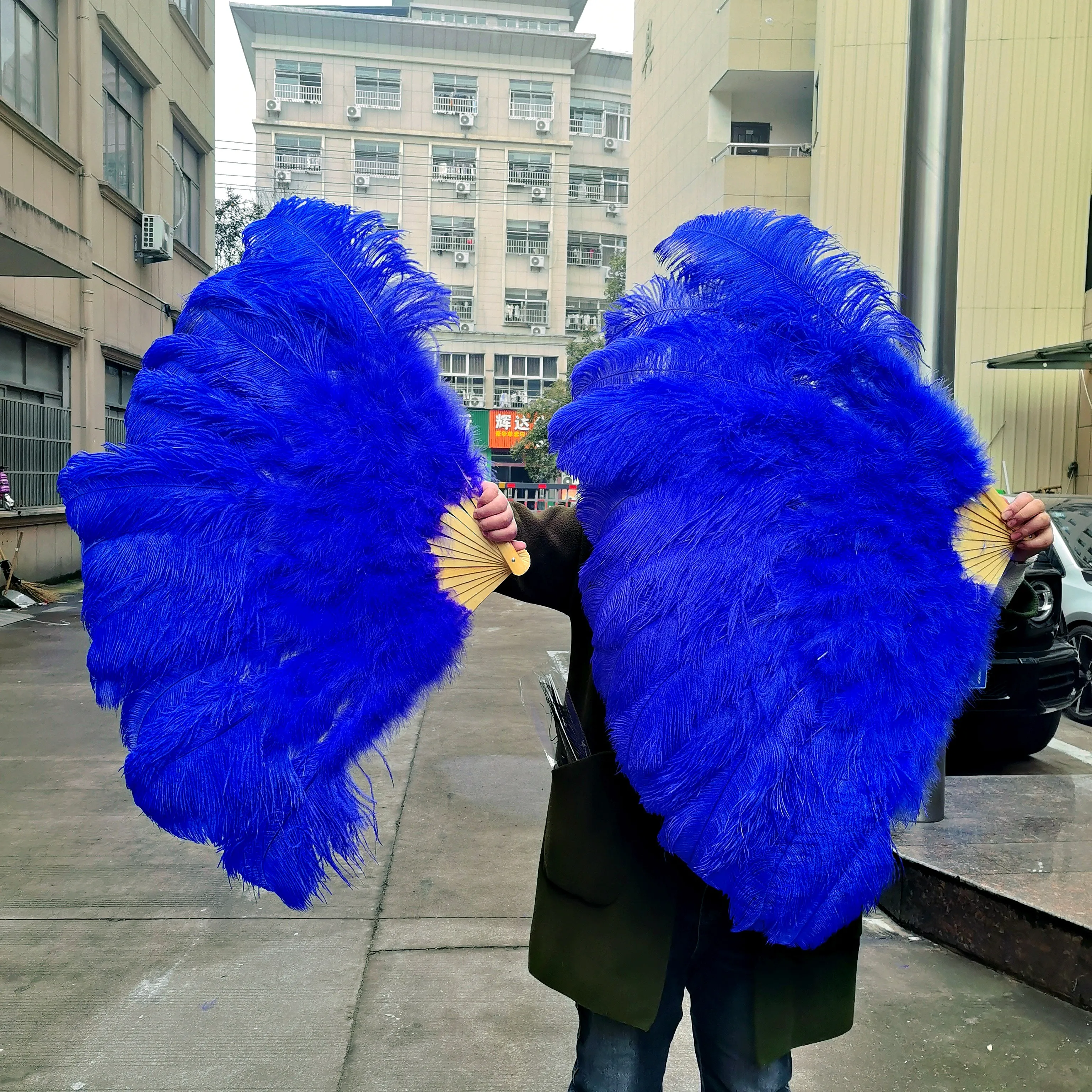 Wholesale 10PC Royal Blue Ostrich Feathers Fans Extra Large for Carnival Belly Dance Magic Show Stage Performance Customized