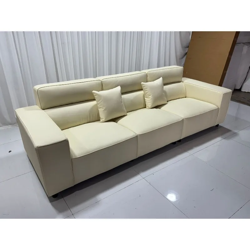 Italian minimalist tofu sofa, living room first layer cowhide leather art modern simple sofa