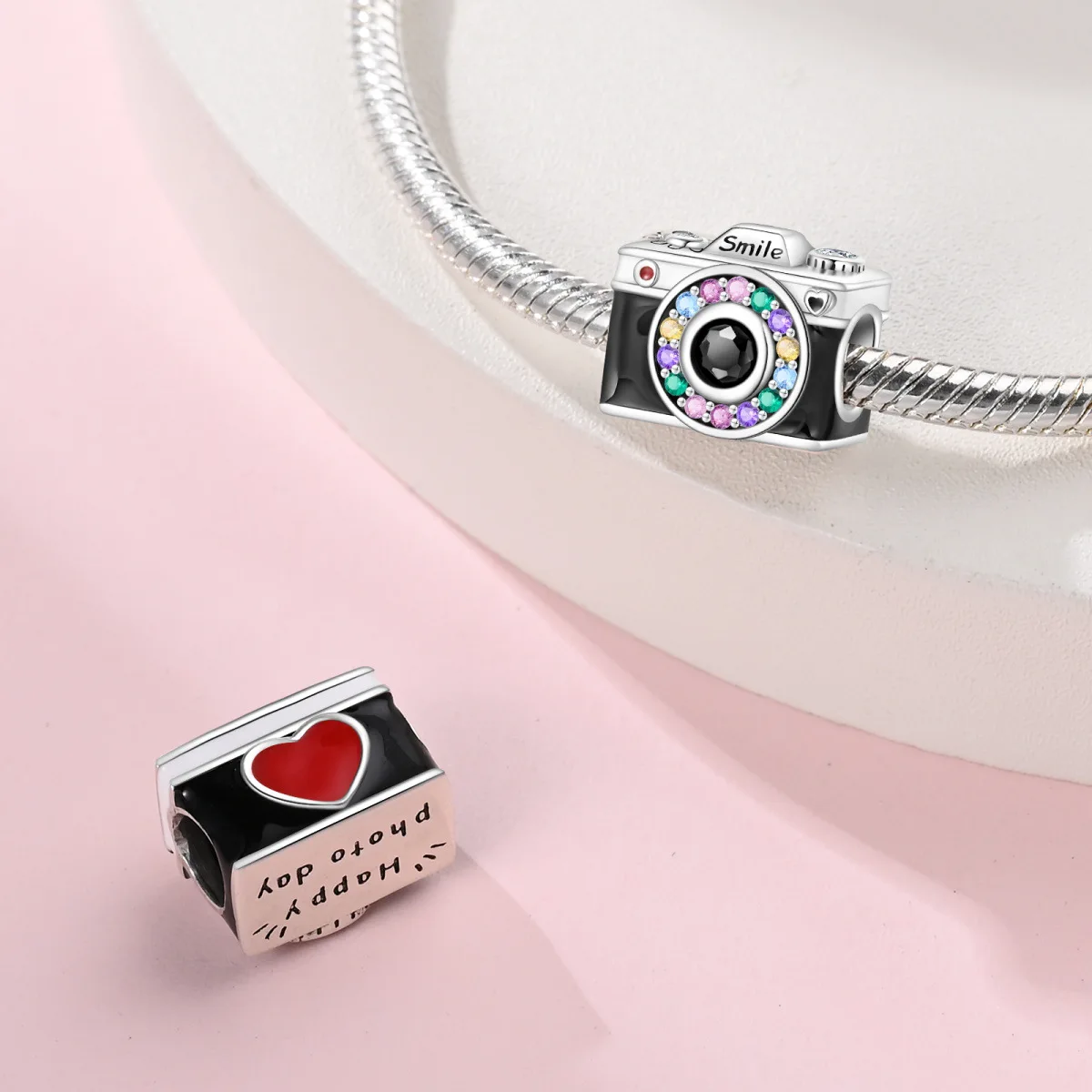 TK best-selling travel and vacation camera luggage pendant necklace with silver-plated beads DIY jewelry bracelet and necklace