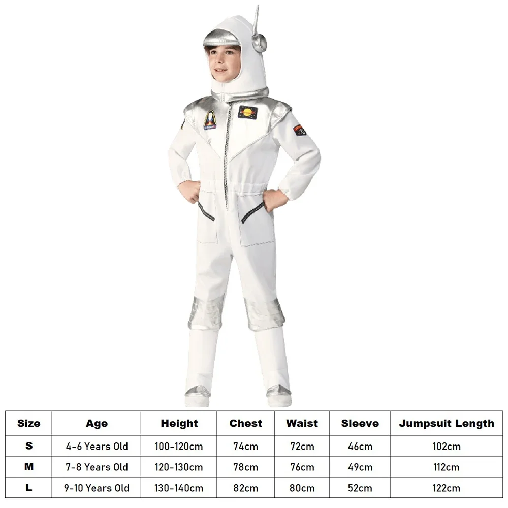 2024 Boy Astronaut Costume White Spaceman Jumpsuit Kids Halloween Cosplay Child Pilot Purim Carnival Party Fancy Dress