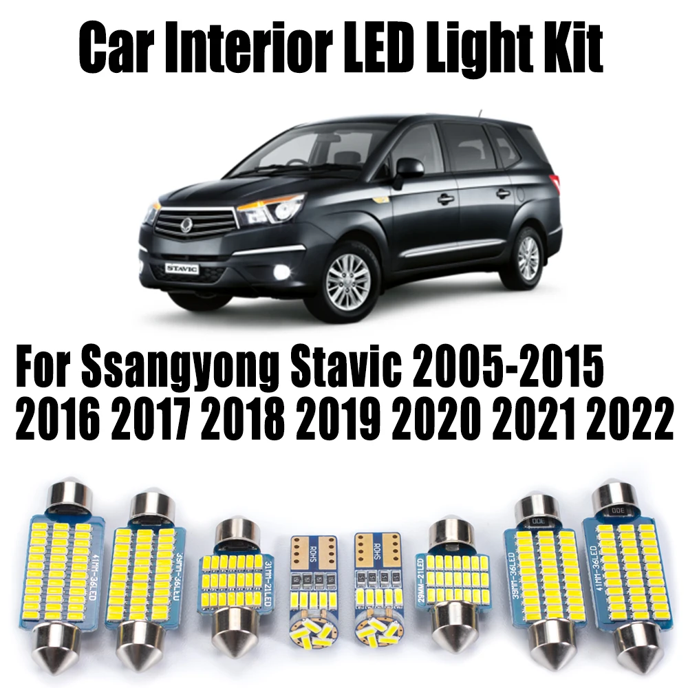 

Автомобильный светодиодный внутренний купольный светильник Canbus, комплект для Ssangyong Stavic 2005-2015 2016 2017 2018 2019 2020 2021 2022, лампы для номерного знака
