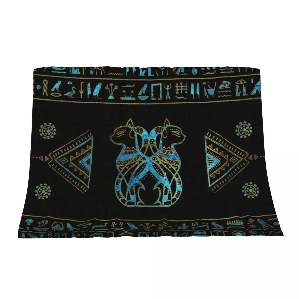 

Egyptian Cats Gold and blue stained glass Throw Blanket Bed covers funny gift Stuffeds Blankets