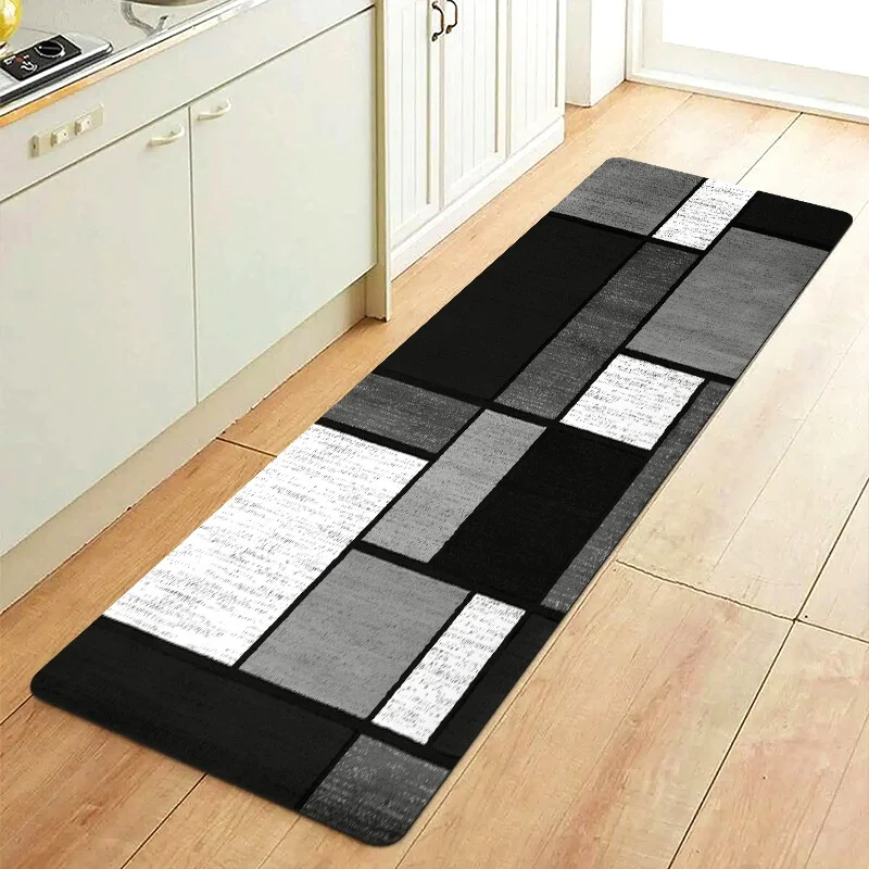 VIKAMA Modern Geometric Kitchen Carpet Anti-slip and Oil-resistant Corridor Long Tread Mat Entry Hall Door Mat Home Decoration