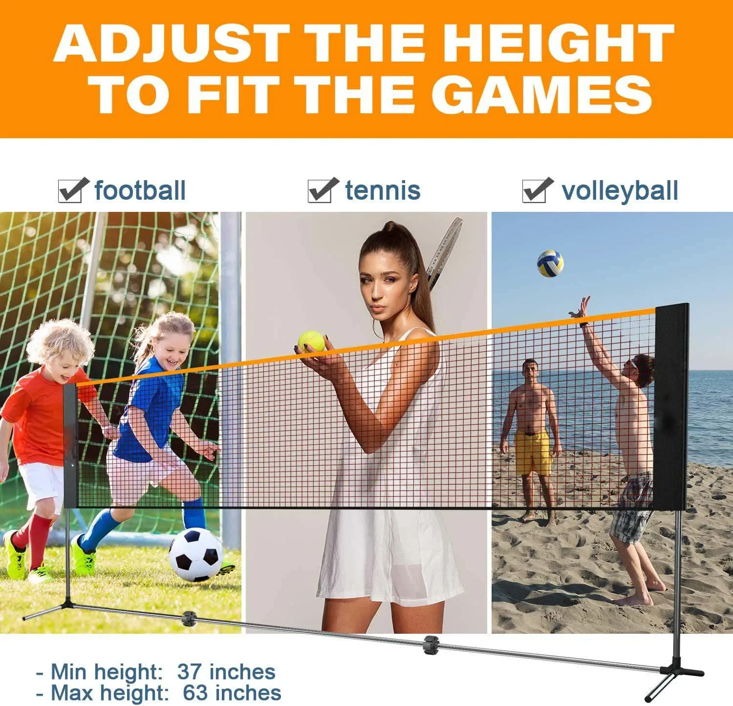 Sports height adjustable badminton net