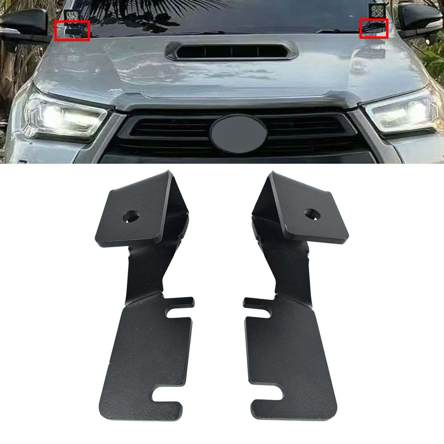 Hood Hinge Ditch work LED Light Mount Brackets holder Fit for Hiux revo rocco rogue Sr5 2018 19 20 21 22 23 24 25GR