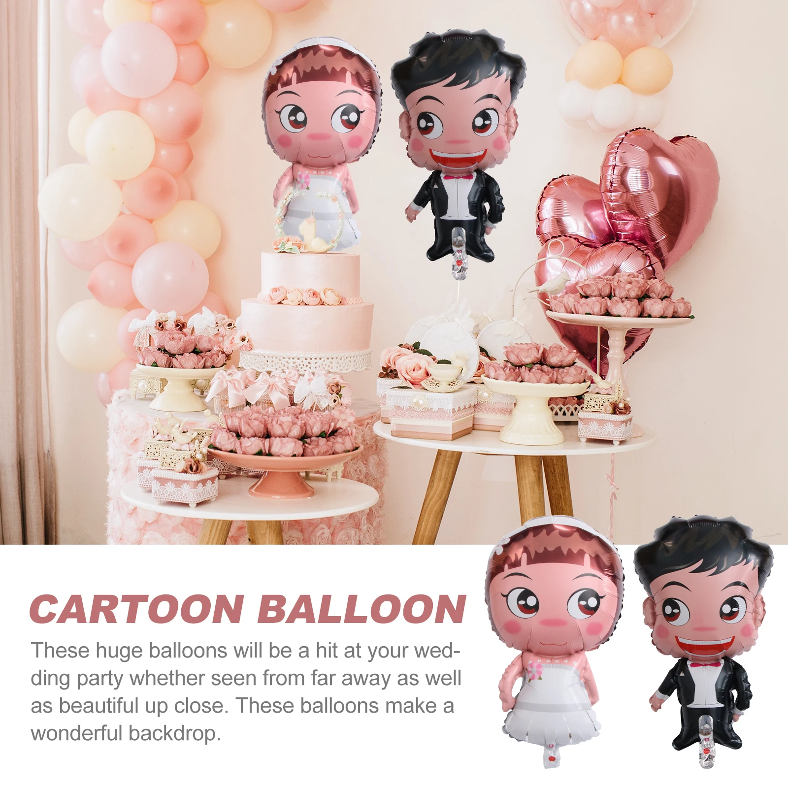 

2Pcs BrideGroomBalloon WeddingDecorations Foil HugeDurable Reusable PartyPhotoProps CartoonBridal RomanticDinner