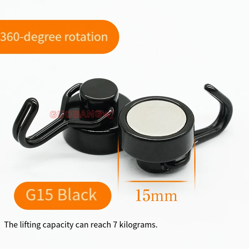 20mm回転式磁気フック - 家庭、キッチン、ガレージのツール整理用の頑丈な粉体塗装ブラック/シルバーマグネットフック