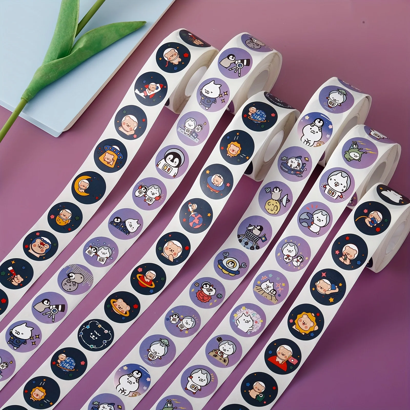 الفضاء الكرتون ملصق 8 أنماط جولة لطيف مختومة ملصقات ورقة / لفة