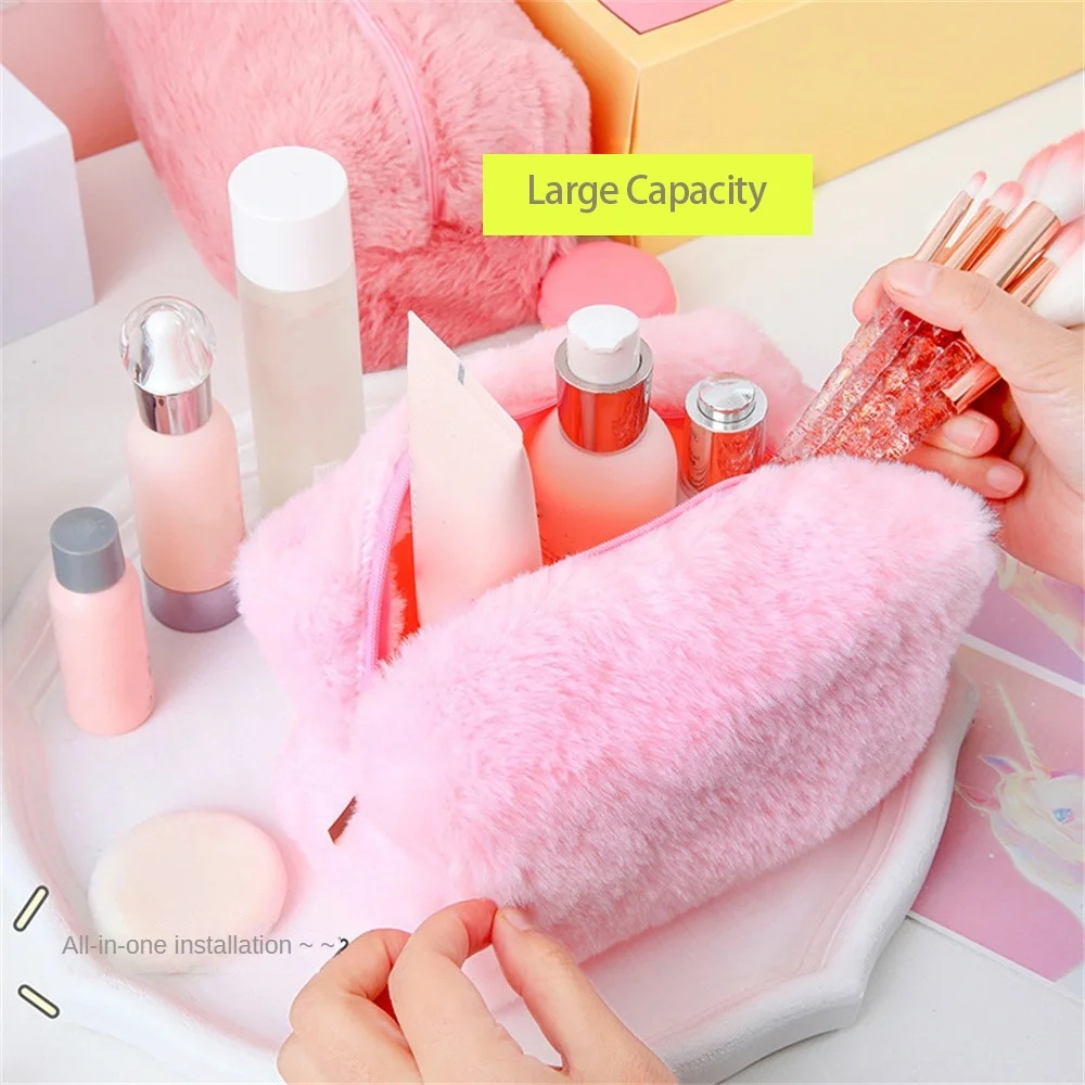 Pen Bag Plush Sweet Soft Travel Lipstick Cosmetic Storage Bag Large Capacity Portable Hand Bag Makeup Bag