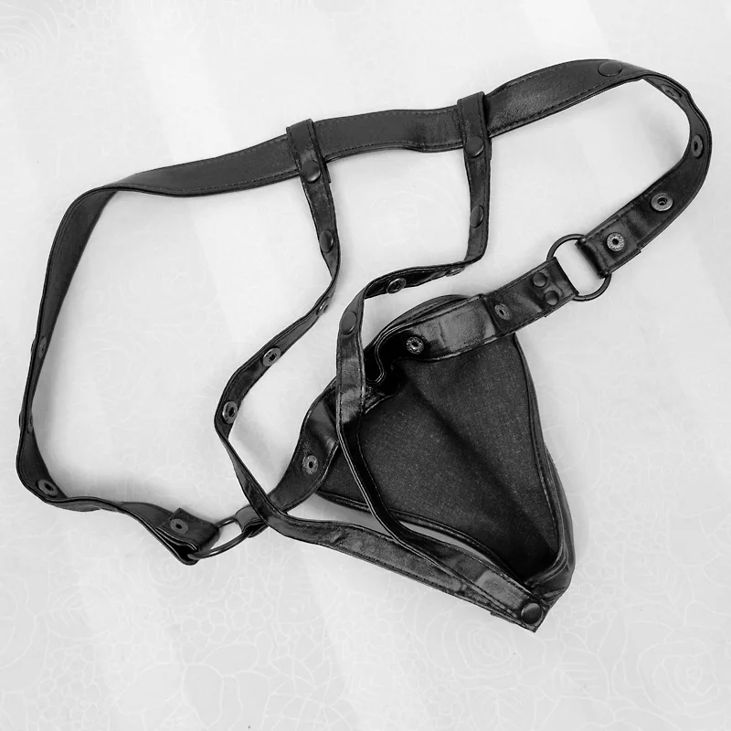 Jockstrap PU Leather Underwear Mens Thong With Rivet Bulge Pouch Openable Sexy Lingerei Clubwear Open Butt Punk Underwear