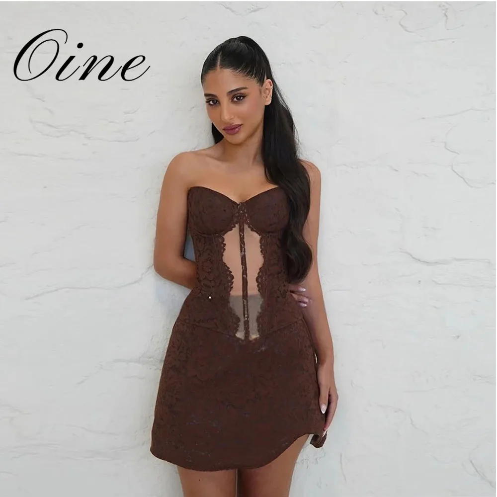 Oine Mini Brown Lace Prom Dresses Short A Line Vestidos De Fiesta Elegant 2026 Corset Back Birthday Party Gowns Customized