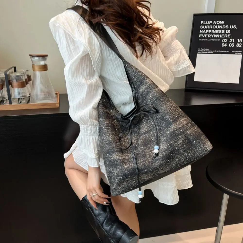 

Fahsion Versatile Denim Axillary Bag Cloth Casual Bow Shoulder Bags High Capacity Commuting Canvas Tote Bag Ladies
