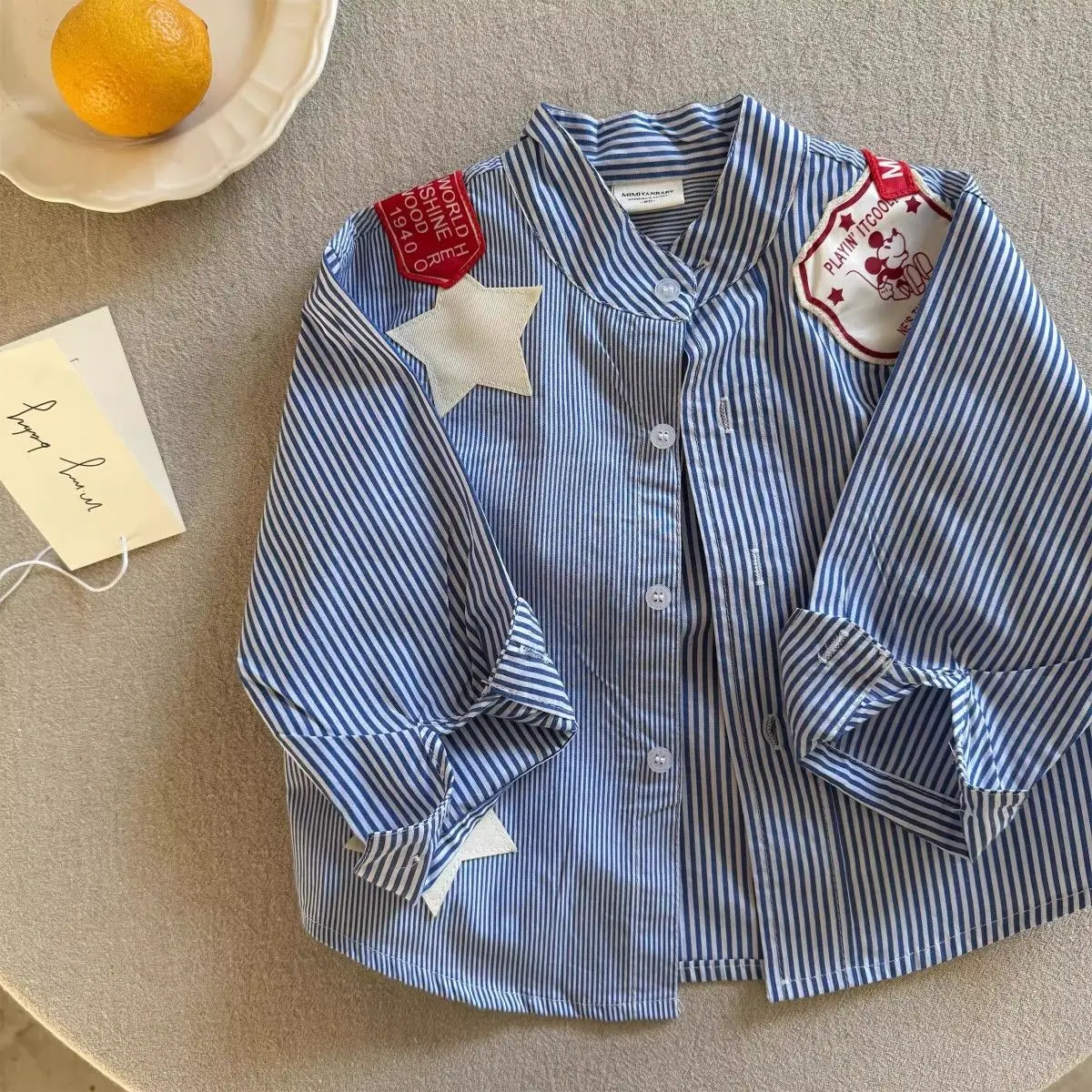 

2025 spring boys and girls cartoon long-sleeved baby lapel striped top Children's shirts