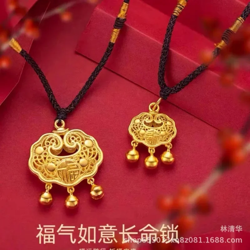 

Vietnam Shajin Long Life Lock Hollow-out Fuzi Children's Centenum Lock Imitation Gold Pendant Peace Lock Gift