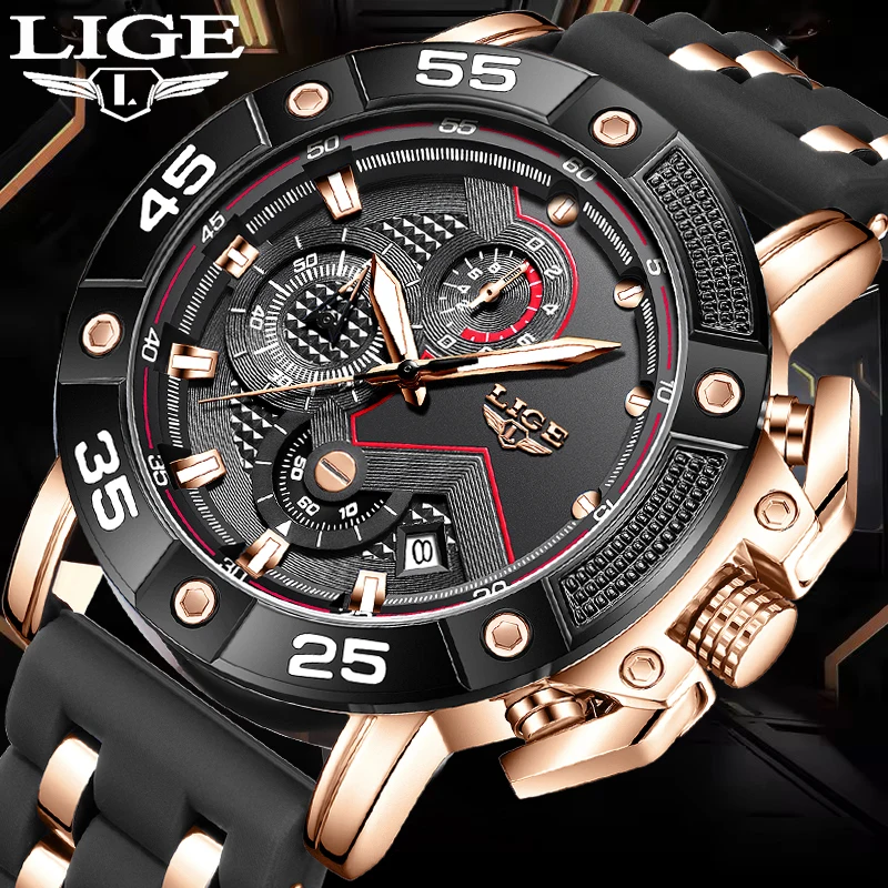 LIGE جديد ساعات رجالي موضة الأعمال ساعة الرجال العسكرية مقاوم للماء ساعة مزدوجة كبيرة للرجال كوارتز كرونوغراف ذكر Reloj Hombre