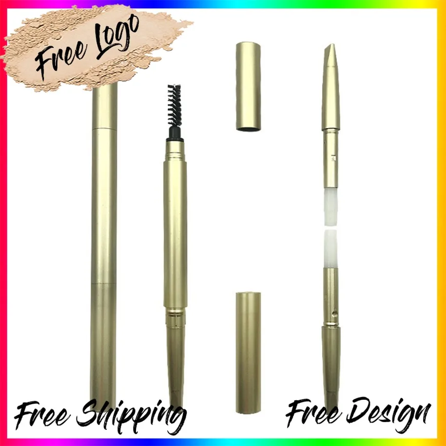

Private Label Custom Logo Vegan Dual Ended Eyebrow Pencil with Brush Refillable Wholesale Makeup Golden Eyebrow Enhancers