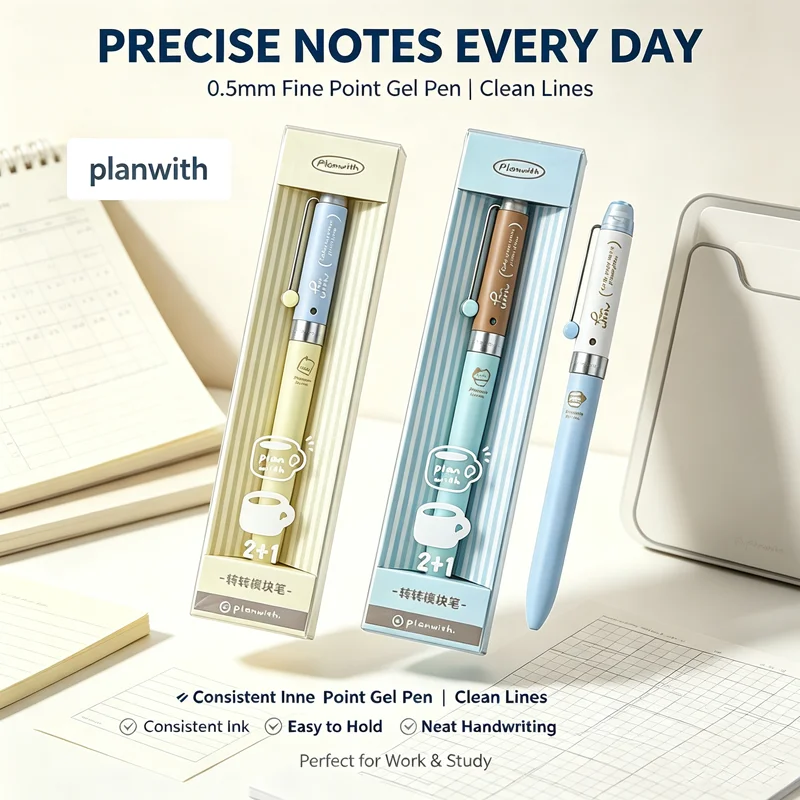 Planwith Aesthetic Rotating Multi-Pen,0.5mm Dual Gel Pen&Mechanical Pencil With Eraser ForSmooth,Quick-Dry Note-TakingJournaling