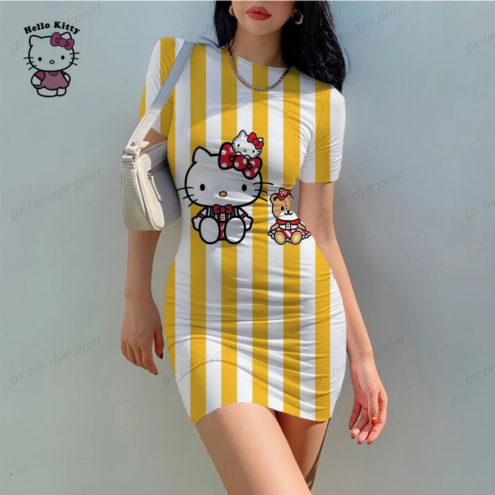 Hello Kitty Sexy Strakke Geplooide Taille Mini Rok Pittige Meisje Slim Fit Jurk Bodycon Dames Tank Top Cortos Party