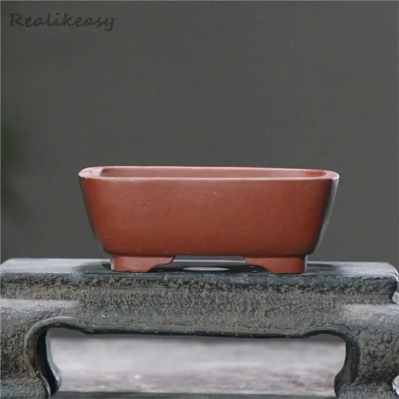 Yixing Purple Clay Flower Pot Rectangular Mini Bonsai Pot Chinese Household Handmade Classical Desktop Decorative Flower Pot