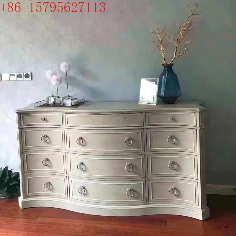 

American solid wood furniture retro old carved chest cabinet bedroom locker