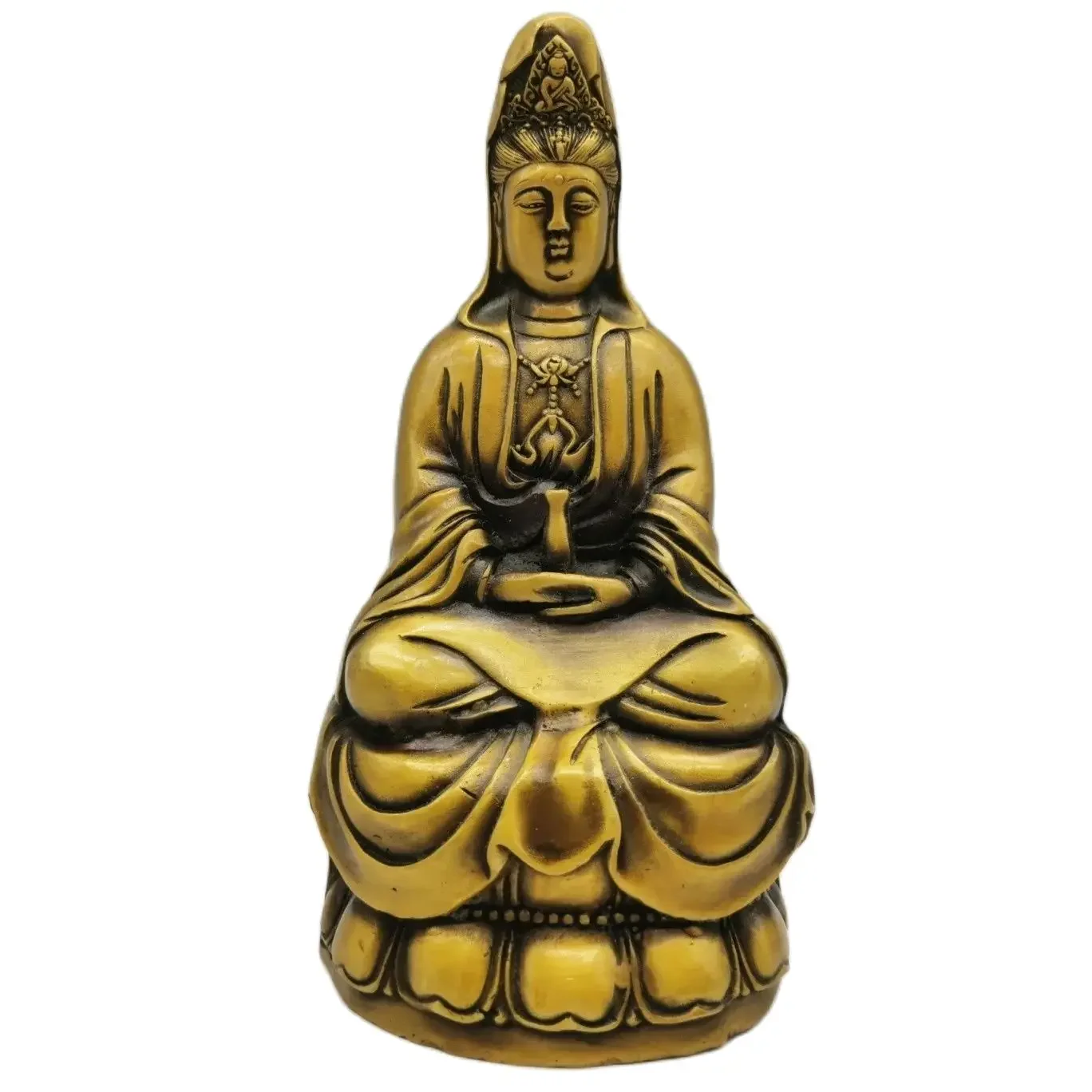 Brass Guanyin sitting statue, saving the needy and saving all sentient beings, home and living room decorations and ornaments