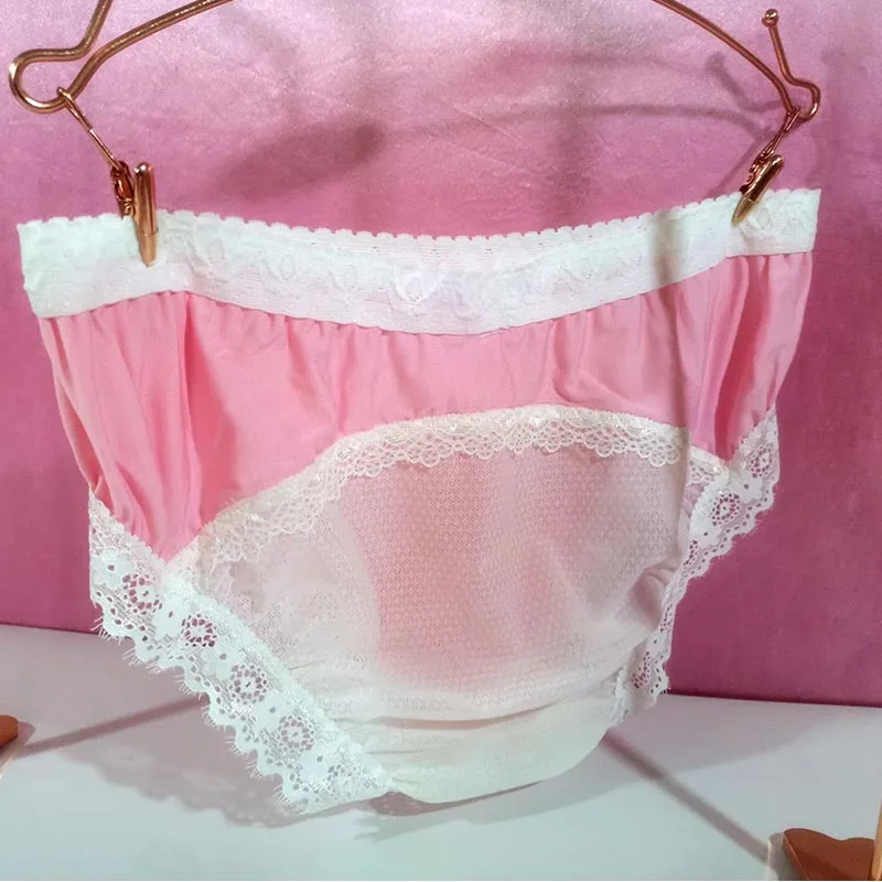 

Men's sexy Pink Soft Modal Lace Briefs Cute Sissy Cross-dressing Flower Embroidery Mesh Tulle See Through Panties BF Party Gifts
