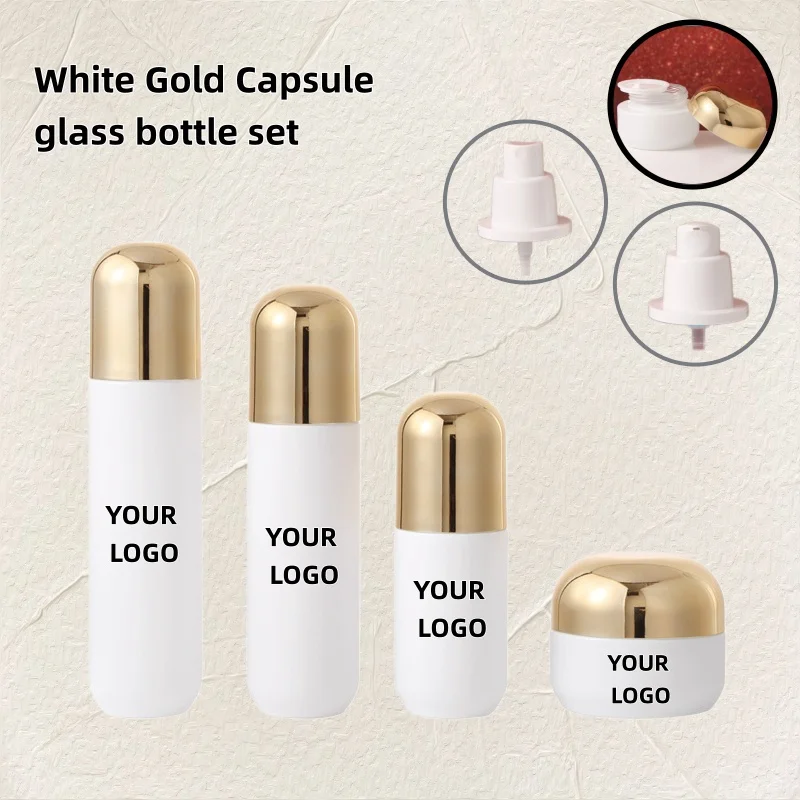 Logo Custom1Pcs 50g 100ml New Design Cosmetic Bottle Jar Travel Kit Round Bottom Custom Color Gold Top Glass Cosmetic Bottle