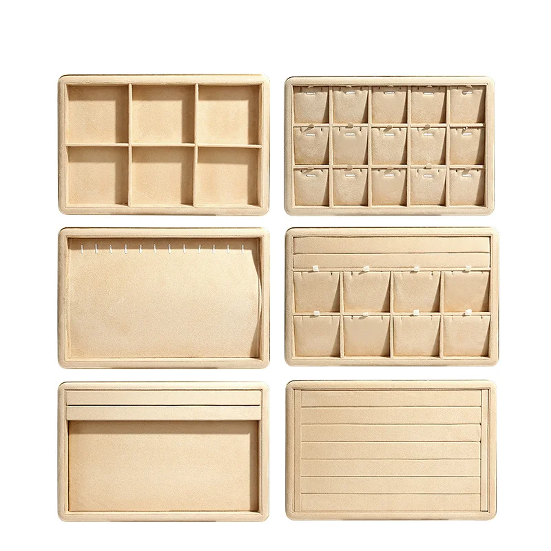 Beige Color PU Velvet Jewelry Show Trays Shop Window Show Bracelet Pendant Organizer Earring Necklace Display Storage Case