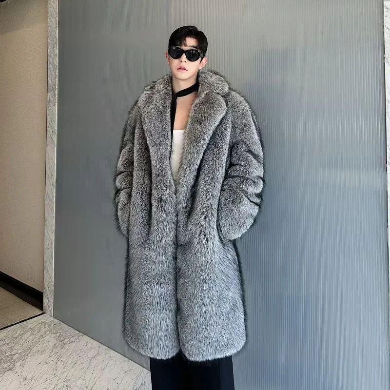 Fur integrated eco-friendly fur winter Korean version fur imitation fox fur mid length jacket for men