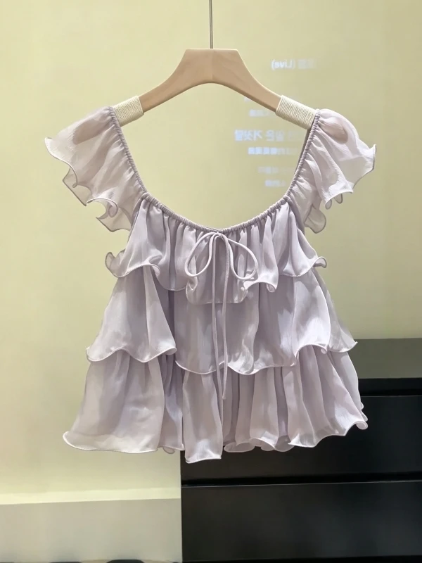 

Summer 2026 New Style Women's Gentle Sweet Youthless Sleeveless Top with Multi-layer Lace Hem Flounce Skirt Casual Loose Fit
