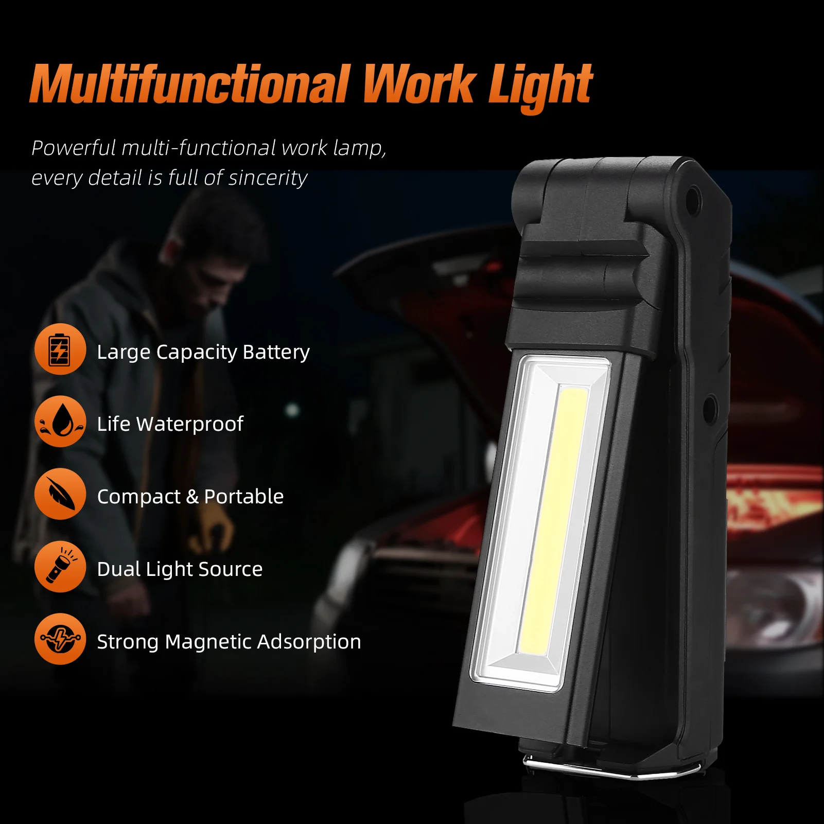 SUPERFIRE G15/S LED+COB Work Light Portable Flashlight with Magnetic USB Rechargeable Multi Function Folding Repair Car Lantern