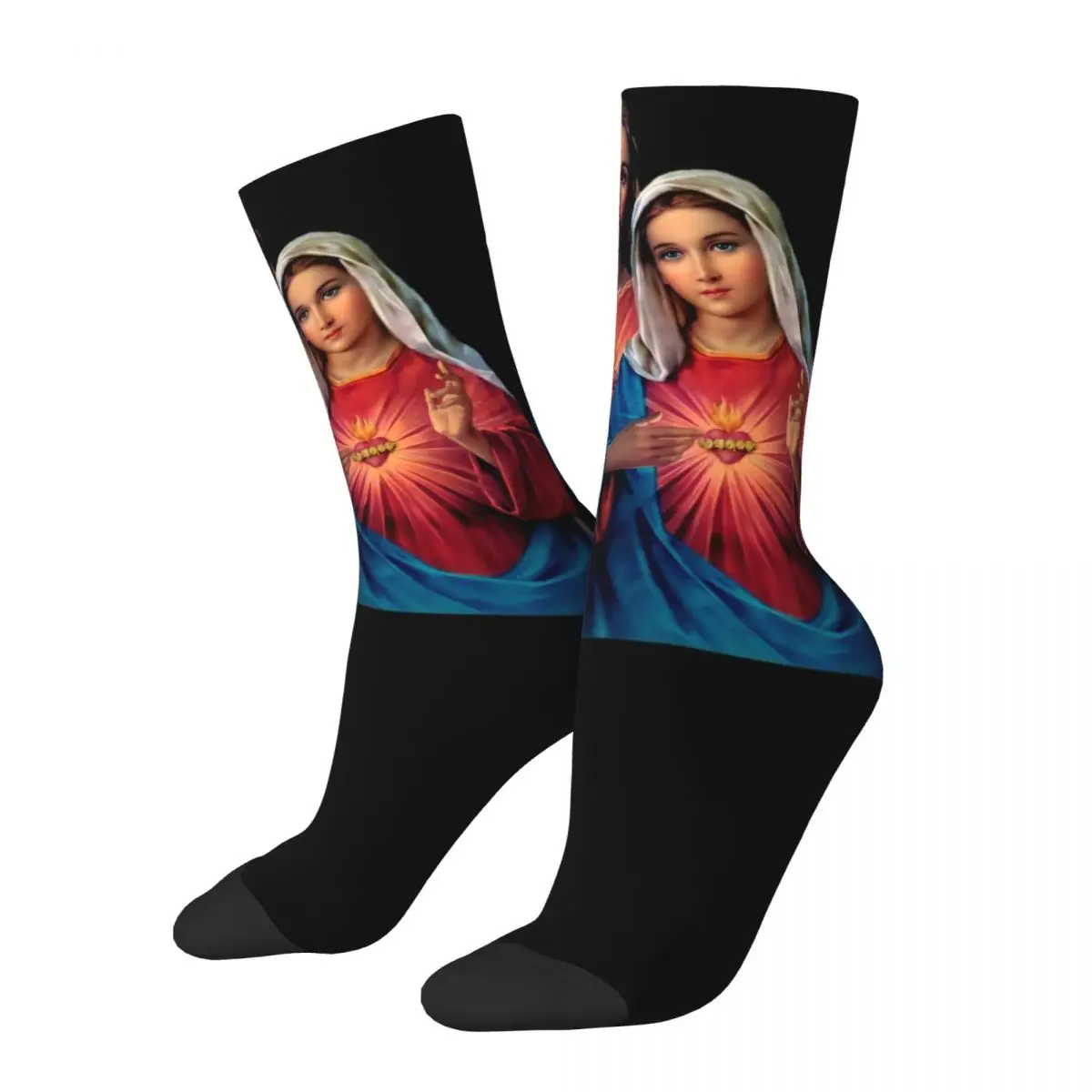 Crazy Design Hearts Of Jesus And Mary Theme Cozy Crew Socks Accessories All Season Our Lady Comfortable Crew Socks Breathable