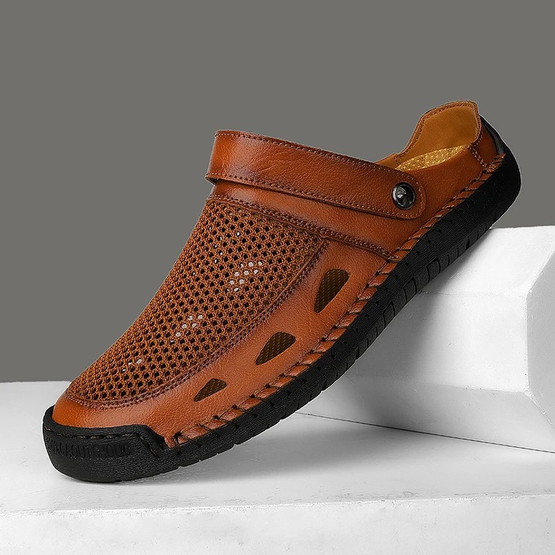

Summer Mens Casual Shoes Mesh Breathable Half Slippers Walking Sneakers Handmade Male Sandals Lightweight Non-slip Clogs Zapatos