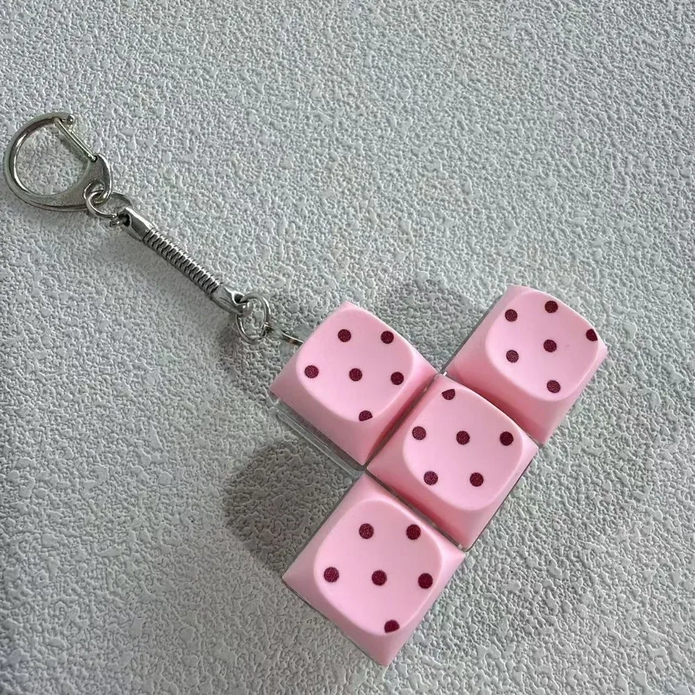 Button Keycap Fidget Keychain 3/4/6/9 Keys Stress Relief Keycap Fidget Toy with Lights Polka Dot Pattern Bag Pendants