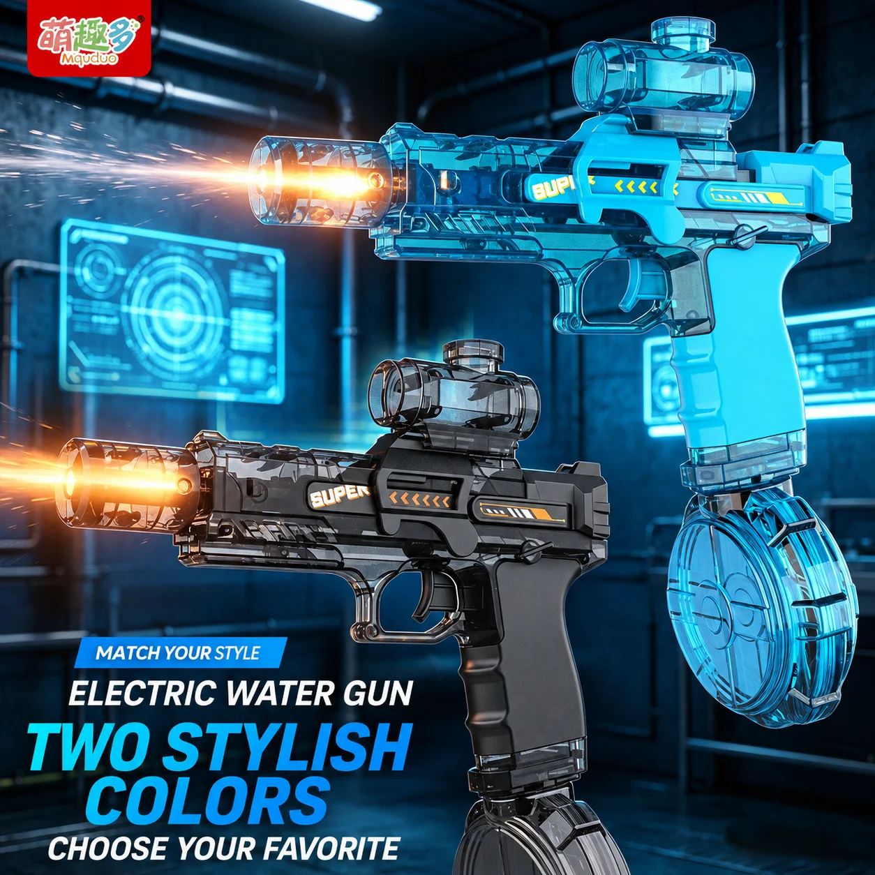 MQUDUO Fully Auto Electric Water Pistol, Flame Sensor LED Pulse Gun for Summer Beach Outdoor Fun