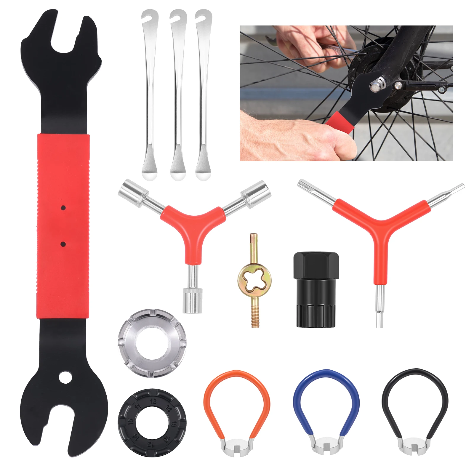 

13 шт., набор ключей для велосипедных спиц 10-15 г, портативный ключ для регулировки велосипедных спиц, инструмент для снятия педали с рычагом яруса для колес