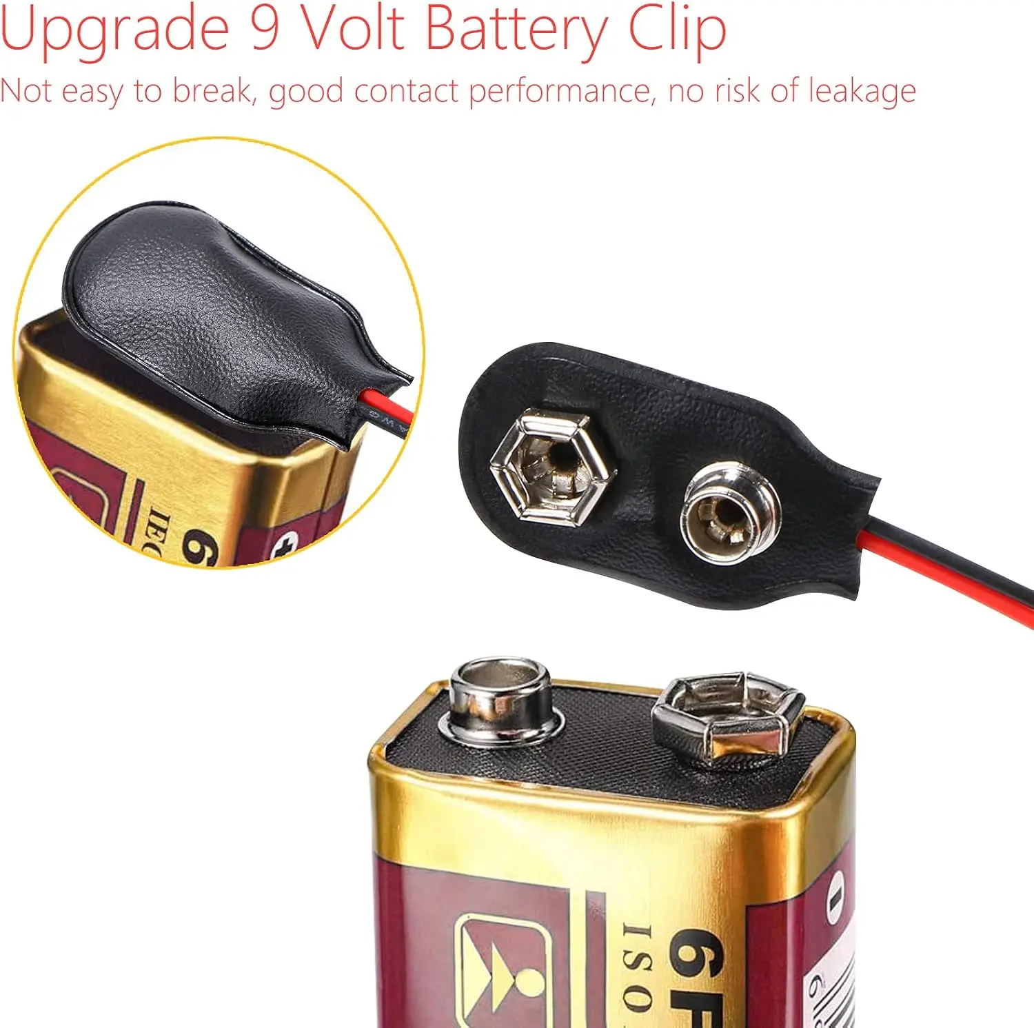 1/5/9/10pcs 9V Battery Clips 10cmBlack Red 2Wired Cable Connection Connector Buckle 9 Volt Battery Clip Connector Battery Holder