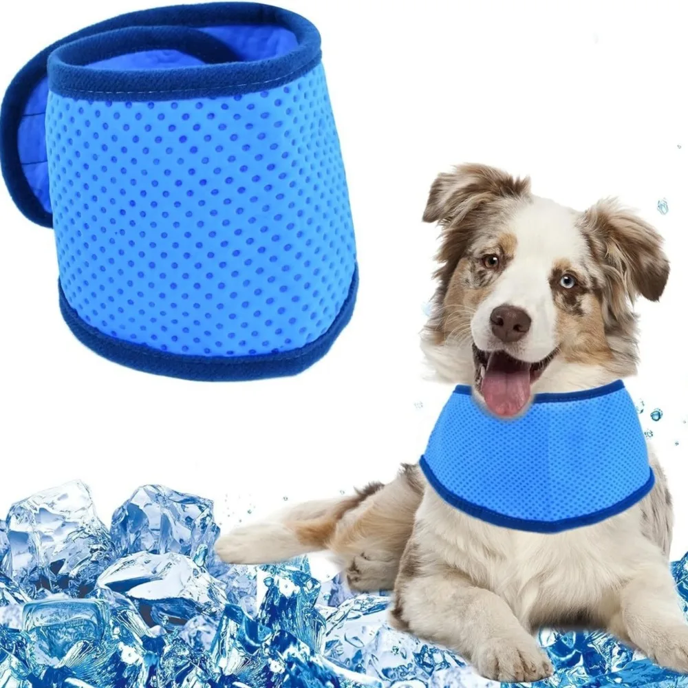 Breathable Dog Cooling Scarf Tape Closure Adjustable Dog Neck Wrap Soft Water Activated Pet Perforated Neck Cloth Summer Outdoor