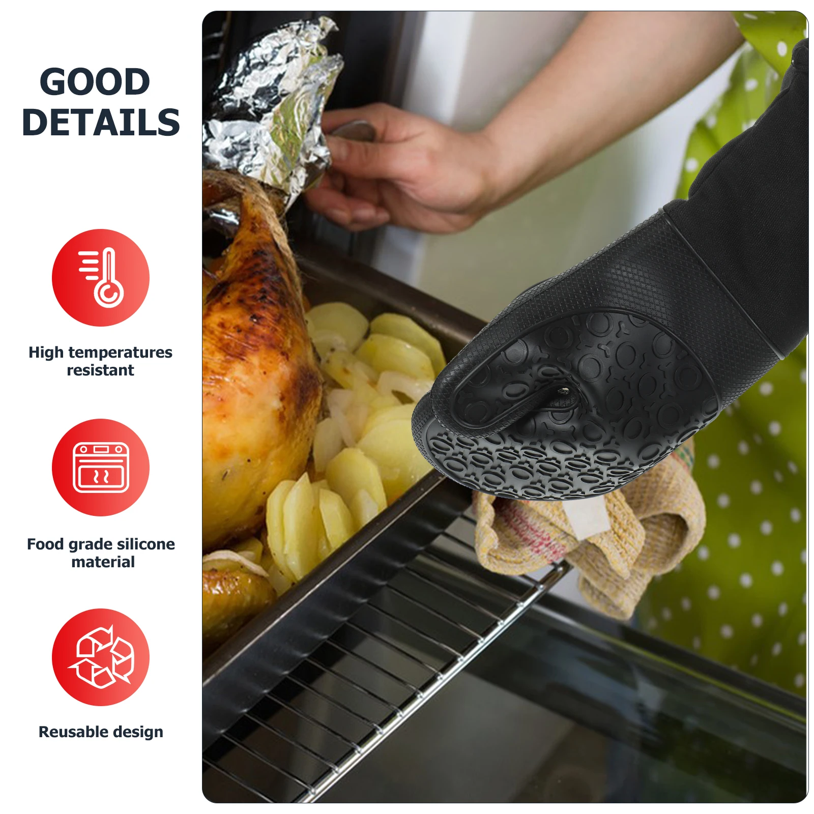 

2 Sets Silicone Heat Insulation Pad Oven Mittens Cloth Gloves Bbq Resistant Cooking Mitts Silica Gel Barbecue